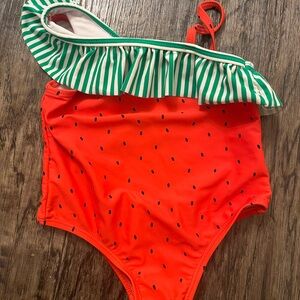 Starting Out Red and Green Ruffle Kids Swimsuit